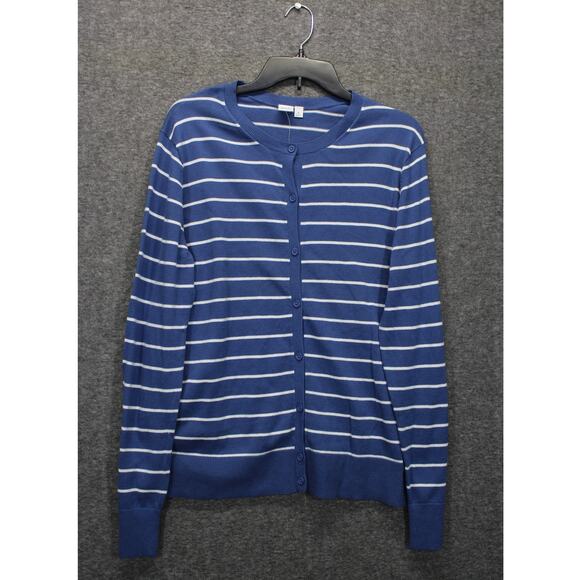 GAP Cardigan Sweater Crewneck Blue White Striped Button Womens Size XL NEW - Picture 1 of 5